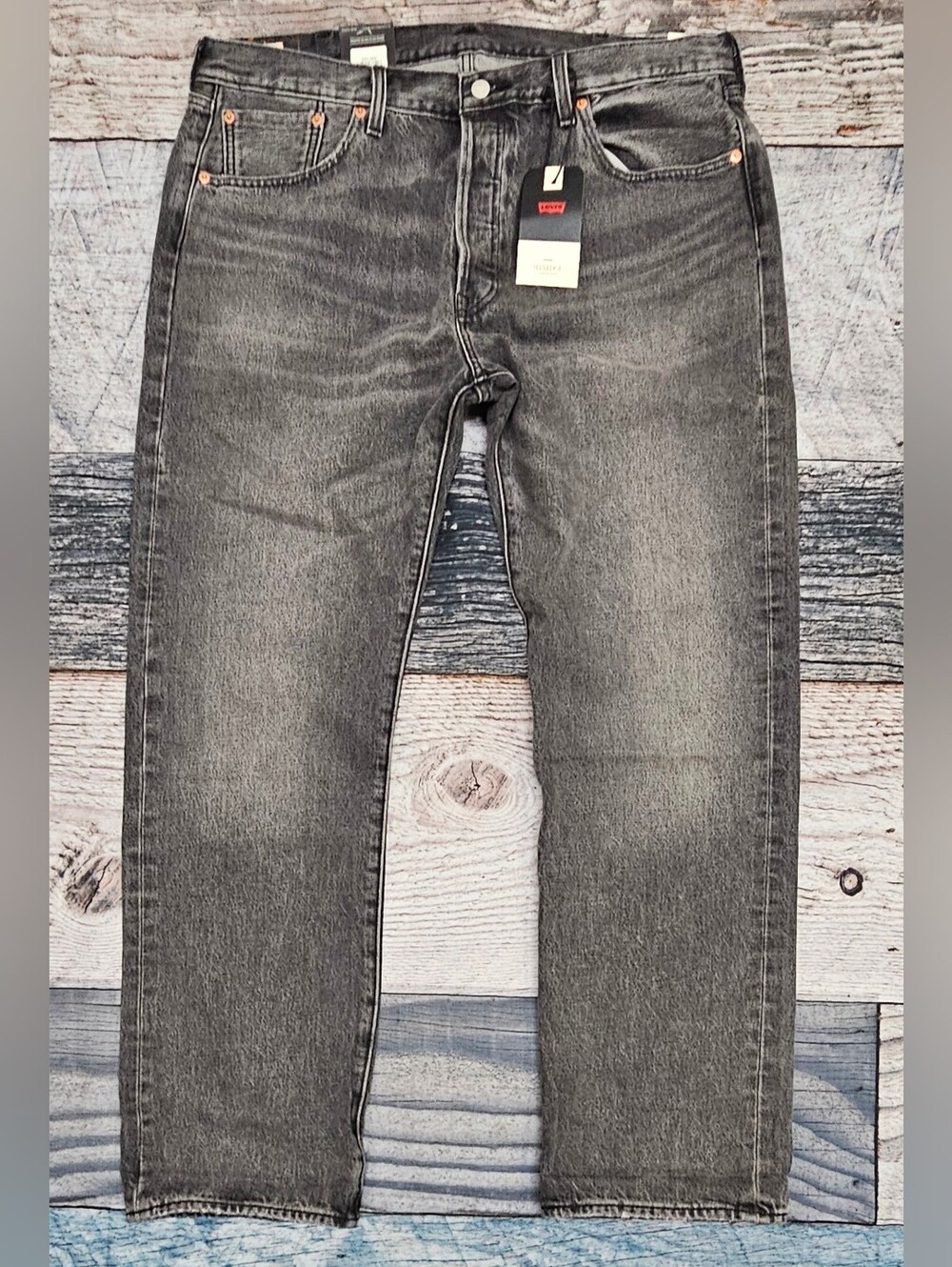 Levi's 501 Selvedge Straight Fit Big E Denim Jeans Black Ash Men’s Size 38x32